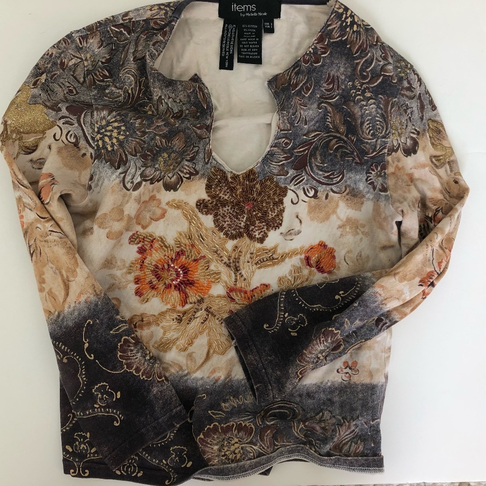 Vintage Items Beaded Long Sleeve Shirt